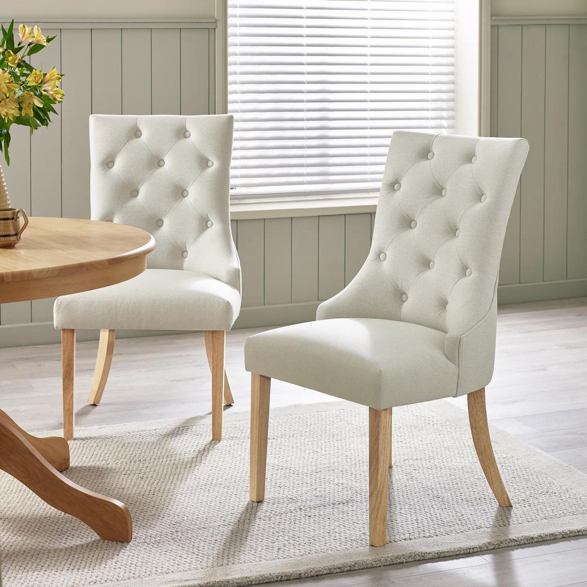 Furniturebox 2x Belgravia Beige Fabric Dining Chairs With Oak Effect Legs main product photo
