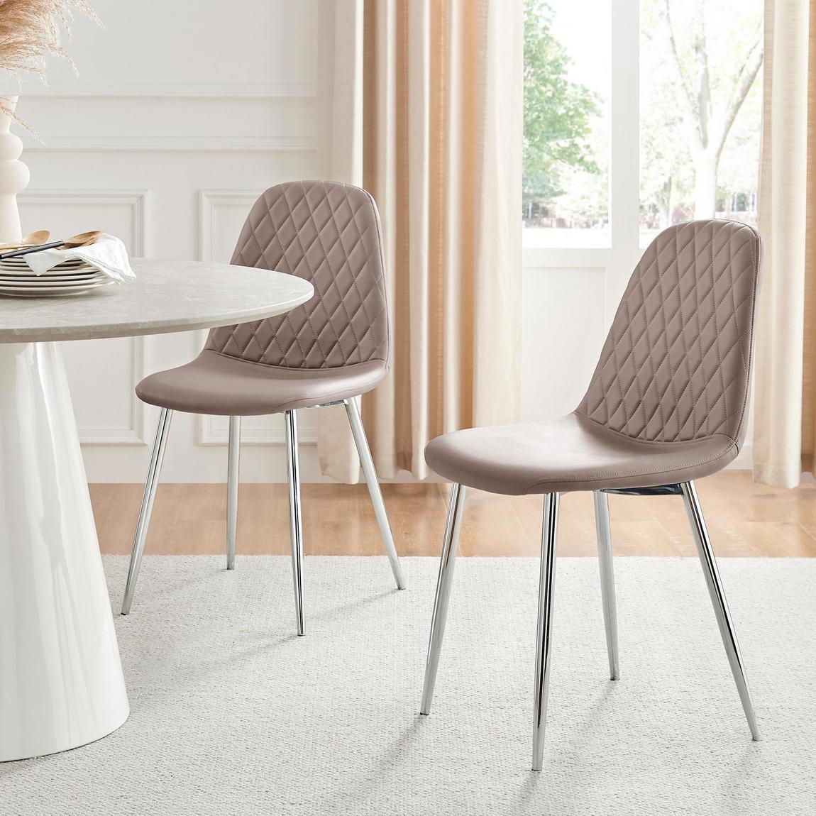 Furniturebox 2x Corona Cappuccino Beige Faux Leather Dining Chairs Silver Legs main product photo
