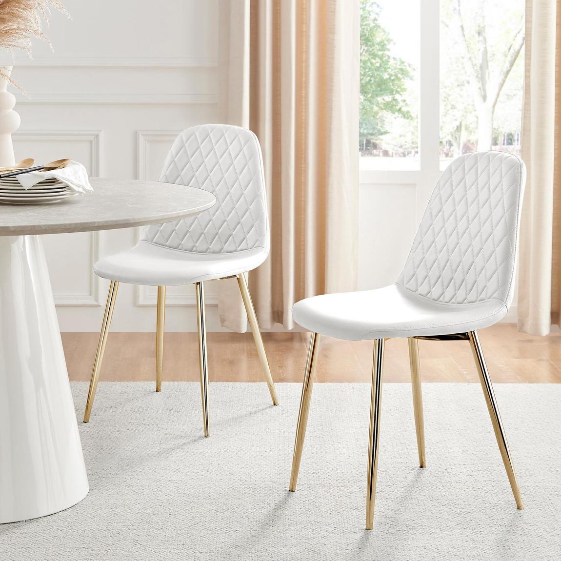 Furniturebox 2x Corona White Faux Leather Dining Chairs Gold Legs main product photo