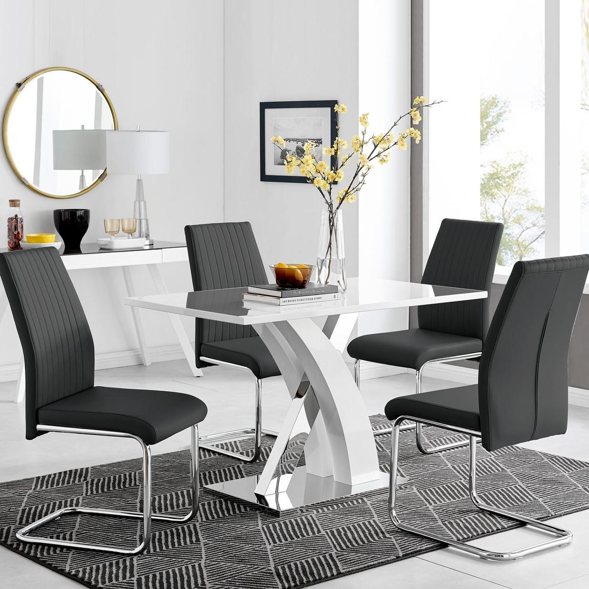Furniturebox Atlanta Modern Rectangle Chrome Metal High Gloss White Dining Table And 6 Elephant Grey Lorenzo Chairs Set main product photo