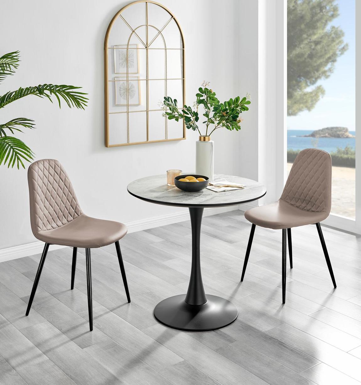 Furniturebox Elina White Marble Effect Round Dining Table & 2 Cappuccino Corona Black Leg Chairs main product photo