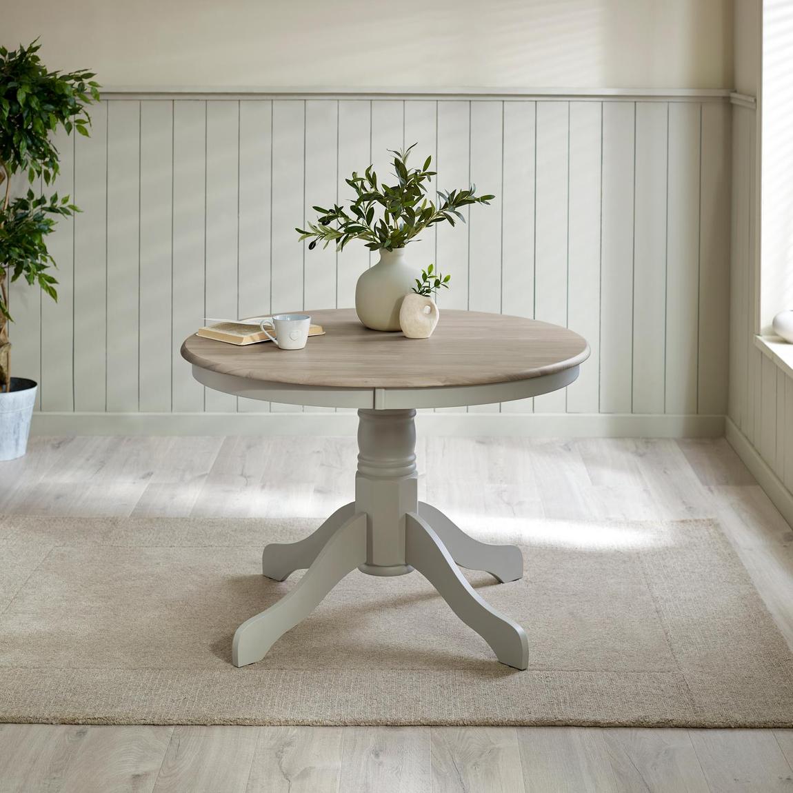 Furniturebox Bude Round Whitewashed and Light Grey Solid Wood 4 Seater Dining Table main product photo