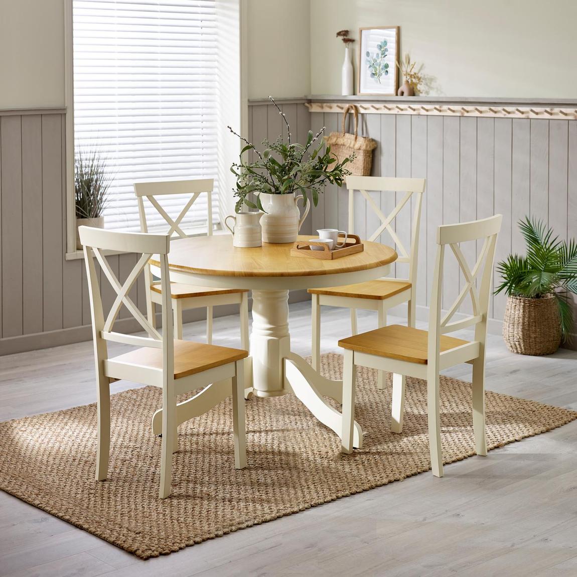 Furniturebox Bude Cream Round Wooden Dining Table & 4 Millford Chairs main product photo