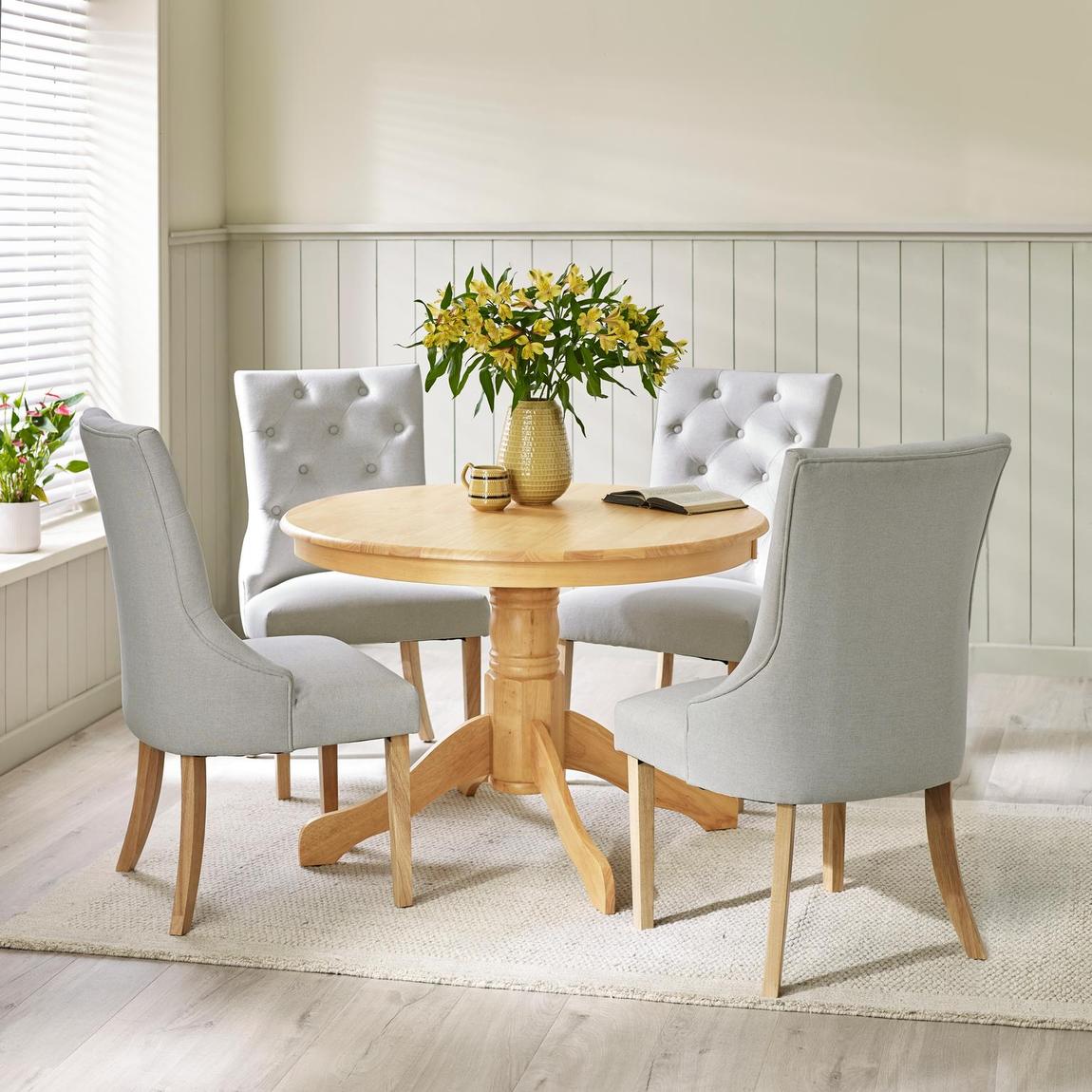 Furniturebox Bude Oak Effect Round Wooden Dining Table & 4 Belgravia Chairs main product photo