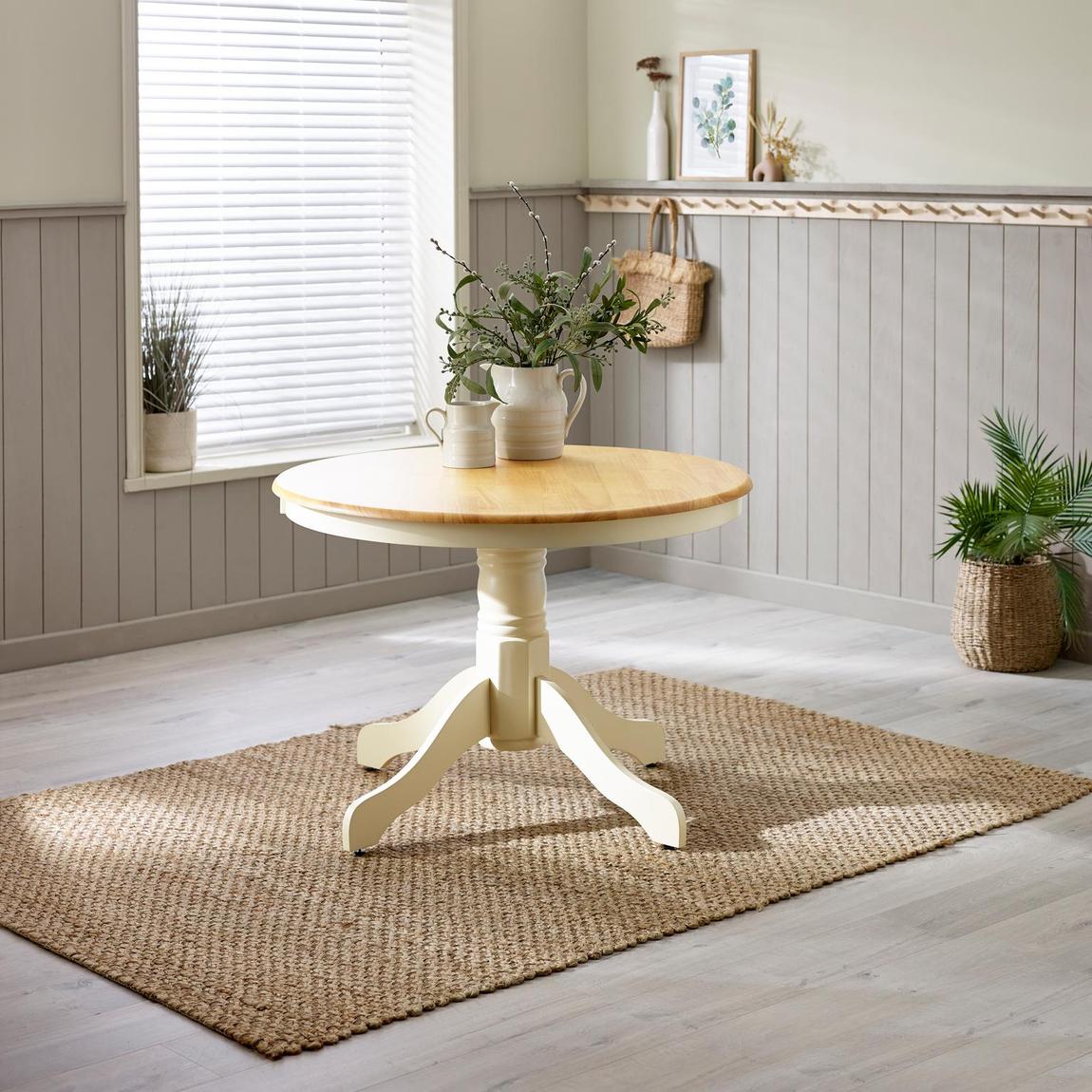 Furniturebox Bude Round Oak and Cream Solid Wood 4 Seater Dining Table main product photo