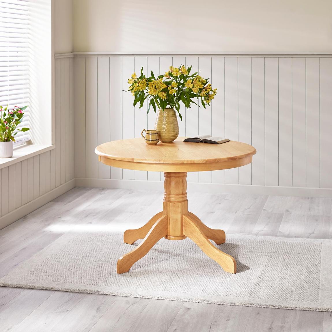 Furniturebox Bude Round Oak Effect Solid Wood 4 Seater Dining Table main product photo