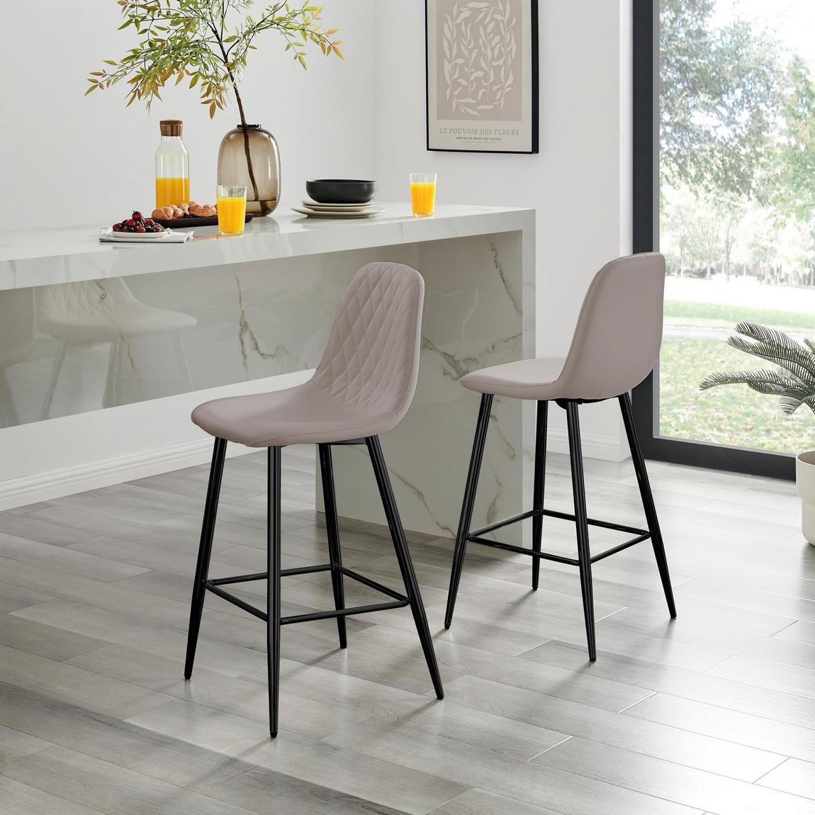 Furniturebox 2x Corona Cappuccino Beige Faux Leather Bar Chairs Black Legs main product photo