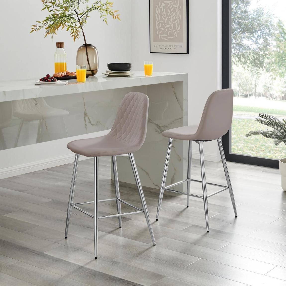 Furniturebox 2x Corona Cappuccino Beige Faux Leather Bar Chairs Silver Legs main product photo
