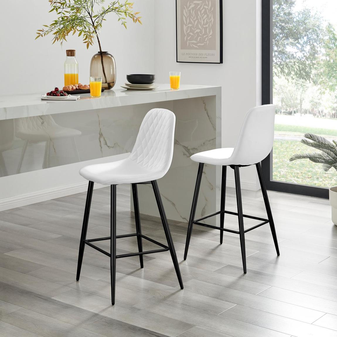 Furniturebox 2x Corona White Faux Leather Bar Chairs Black Legs main product photo