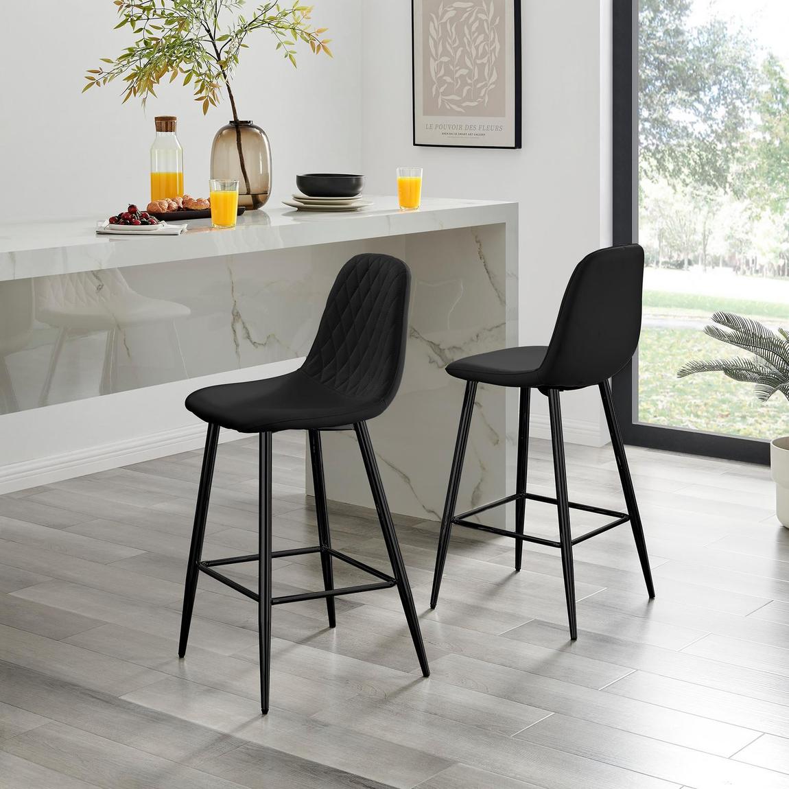 Furniturebox 2x Corona Black Faux Leather Bar Chairs Black Legs main product photo