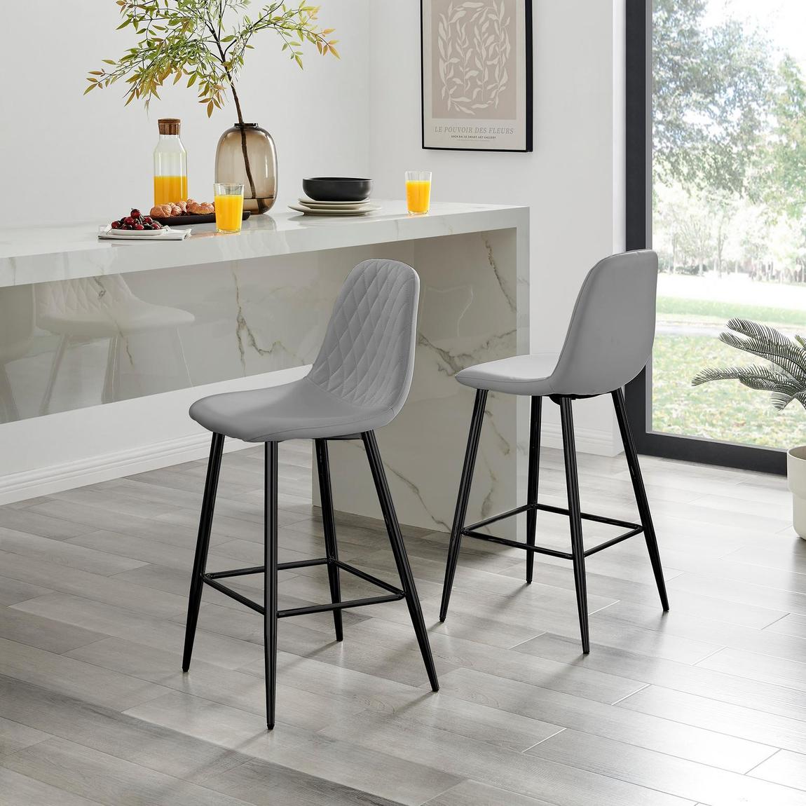 Furniturebox 2x Corona Grey Faux Leather Bar Chairs Black Legs main product photo