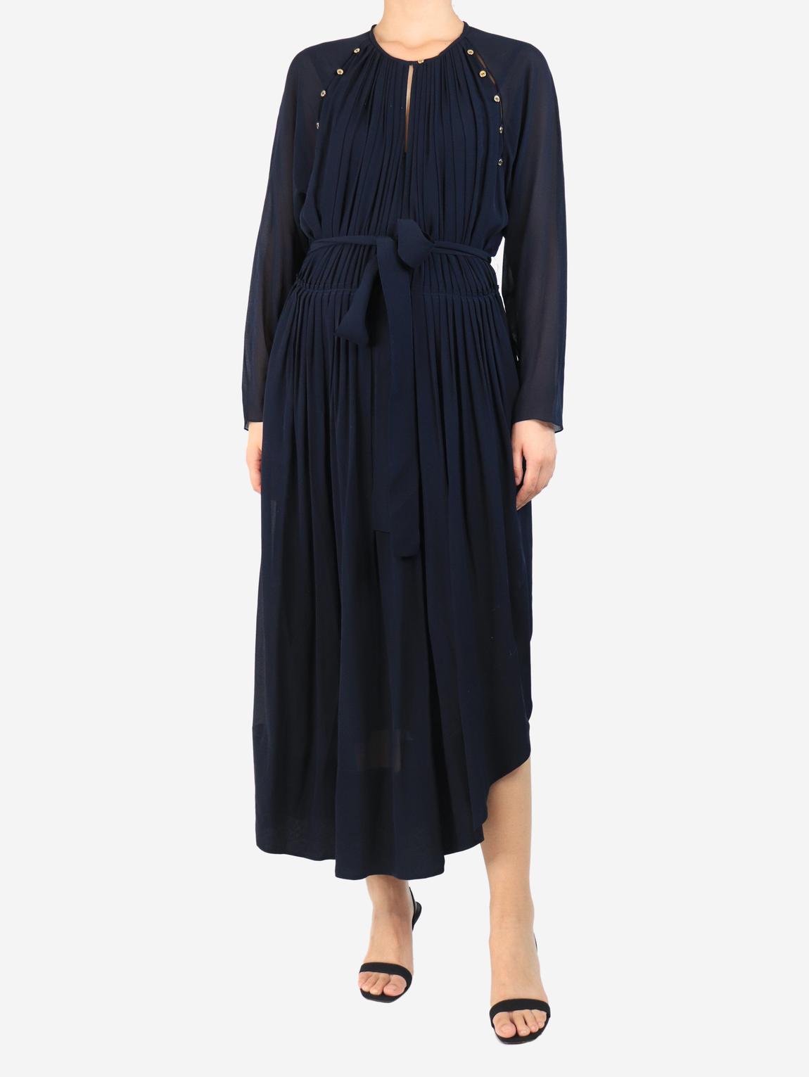 Pre-Loved Chloe Anthracite blue pleated chiffon maxi dress - BrandAlley