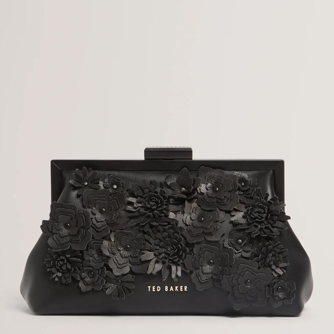 Black Flower 3D Applique Clutch Bag main product photo