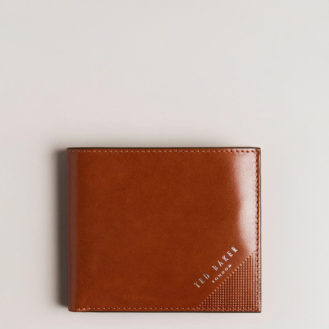 Tan Embossed Corner Leather Bifold Coin Wallet main product photo