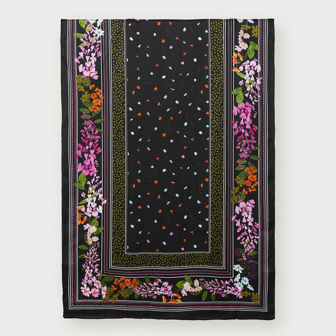 Black Floral Bloom Long Silk Scarf main product photo