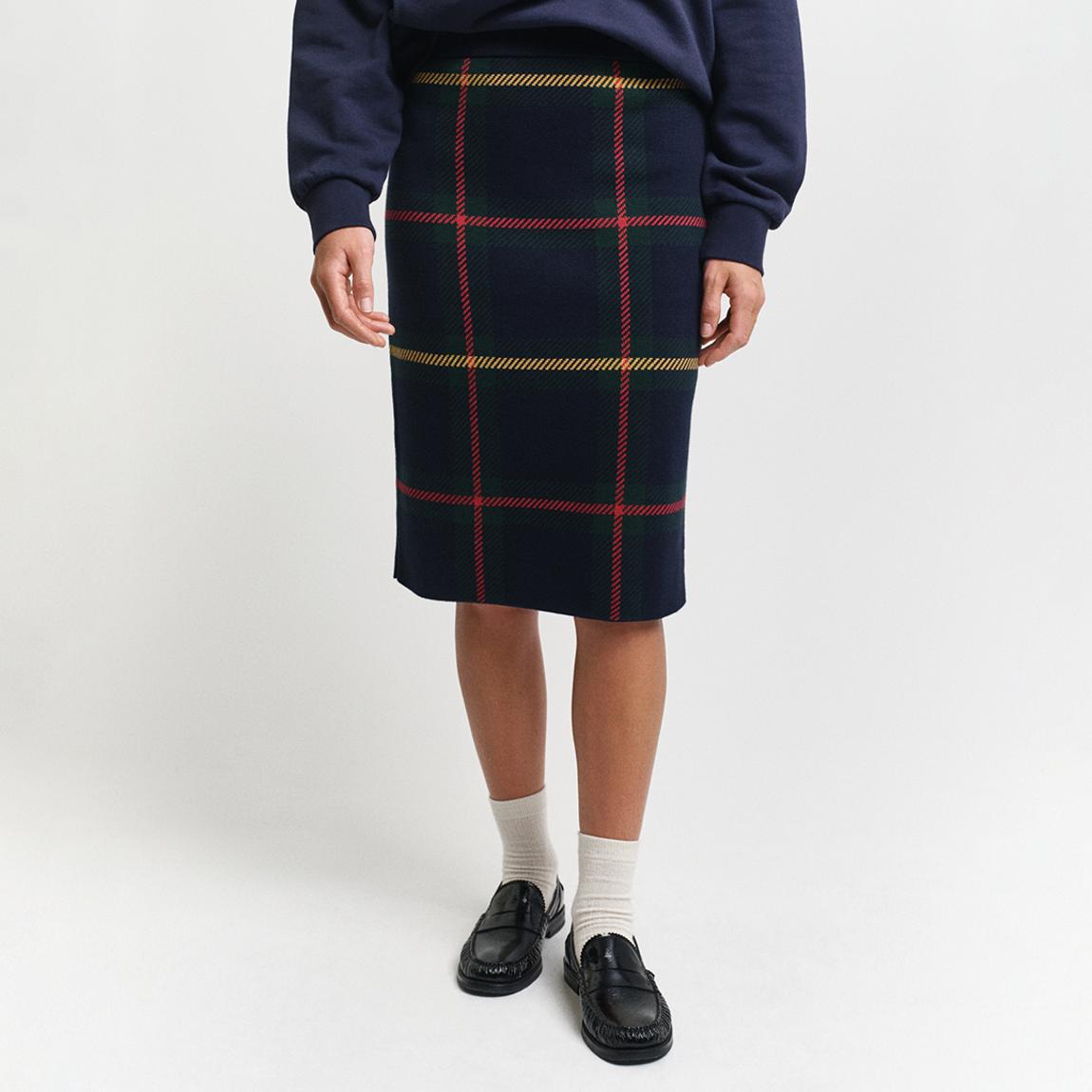 Navy Tartan Print Skirt main product photo