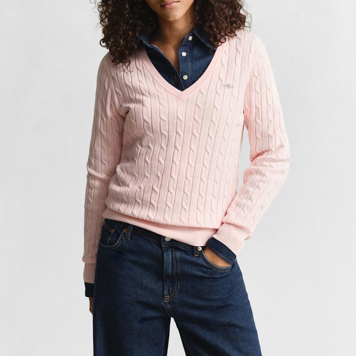 Pink Cable Knit V-neck Jumper main product photo