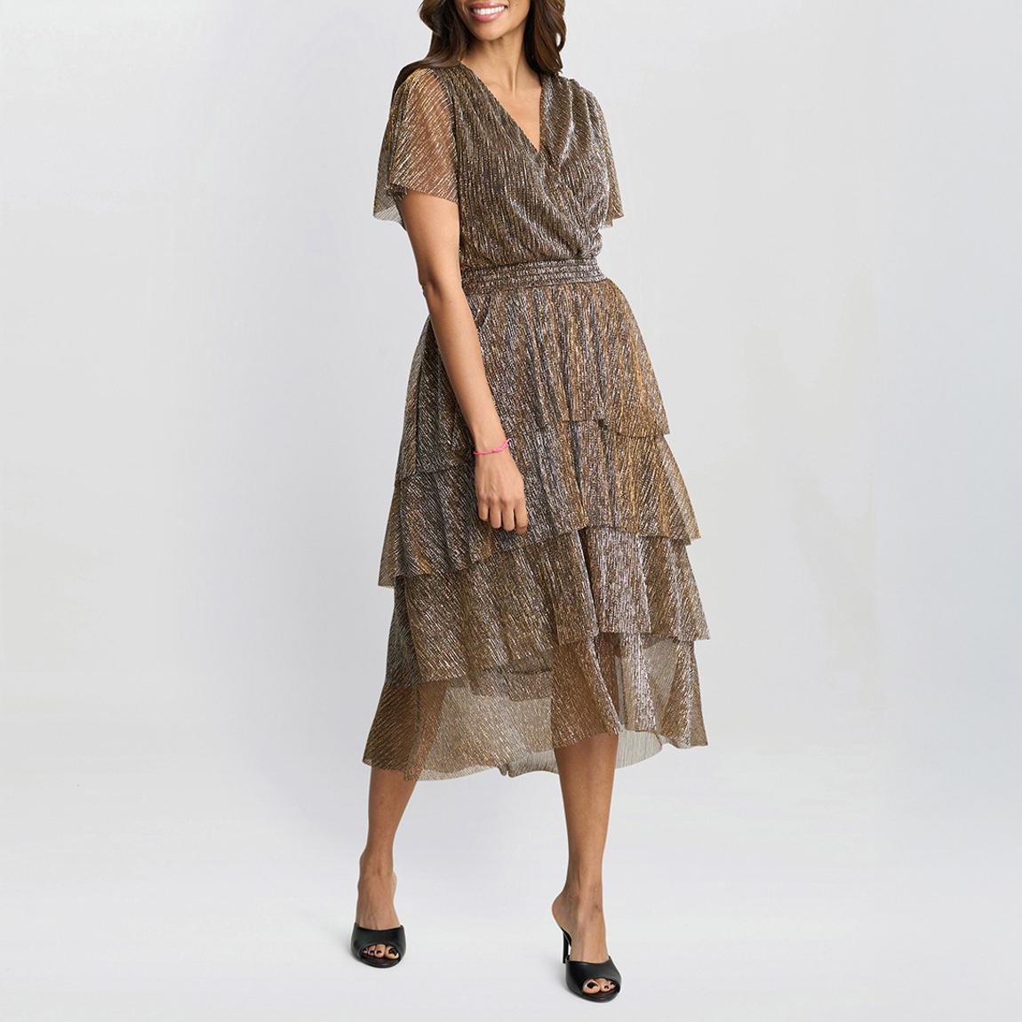 Black / Gold Cheri Metallic Knit Tiered Dress main product photo