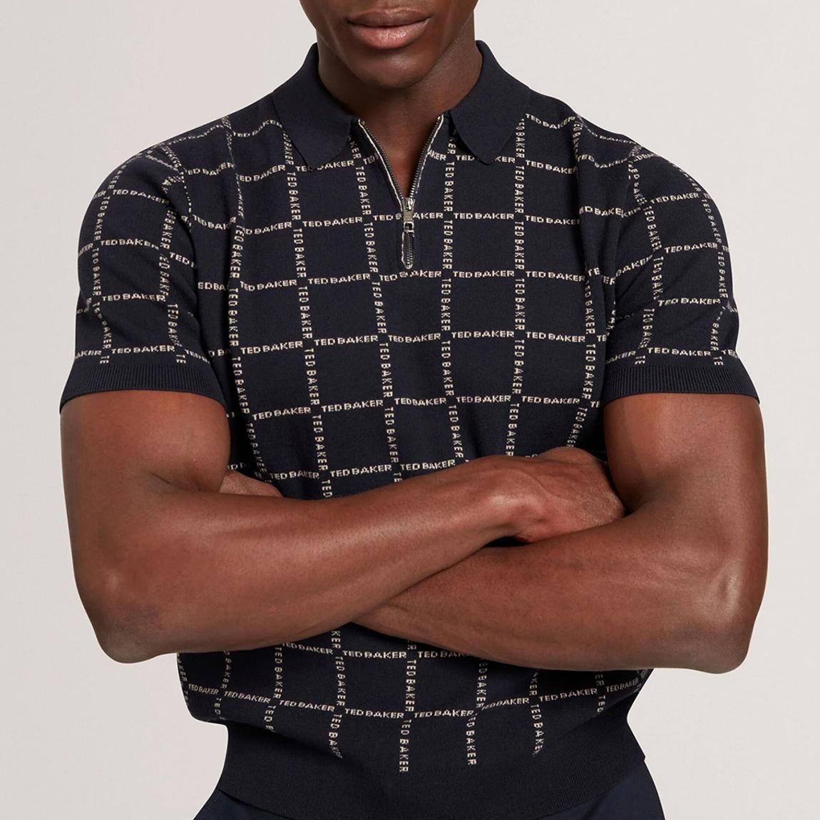 Navy Harlens Branded Check Polo Shirt main product photo