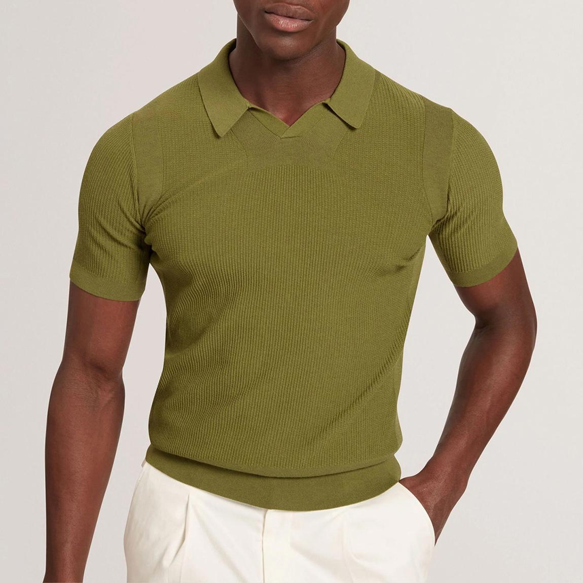 Green Aindrea Stitch Detail Polo Shirt main product photo