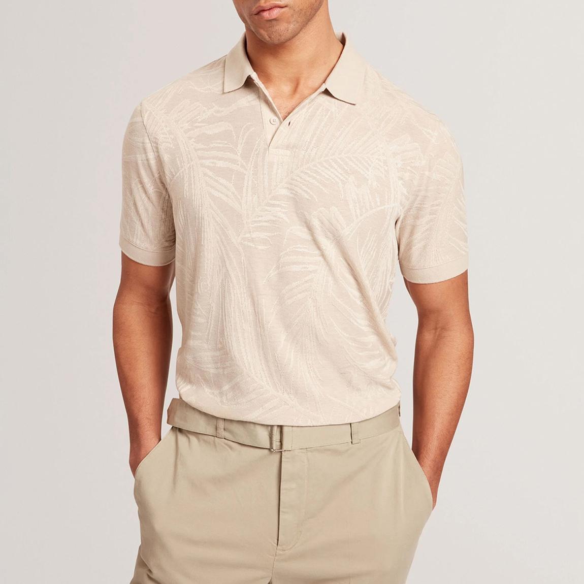 Beige Edwine Jacquard Leaf Polo Shirt main product photo