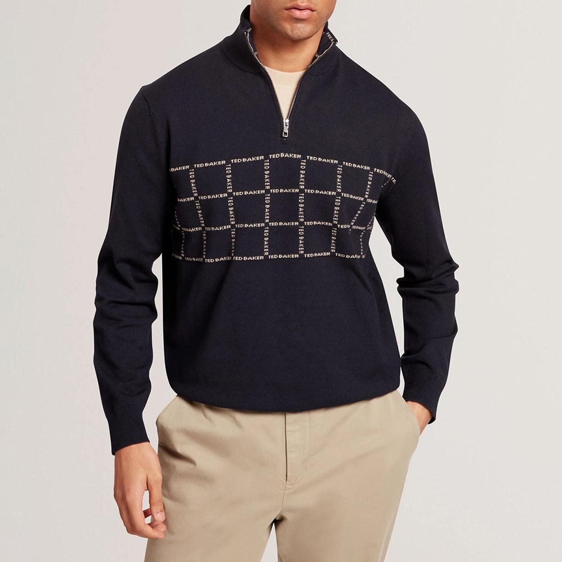Navy Robinsn Branded Check Half Zip Jumper main product photo