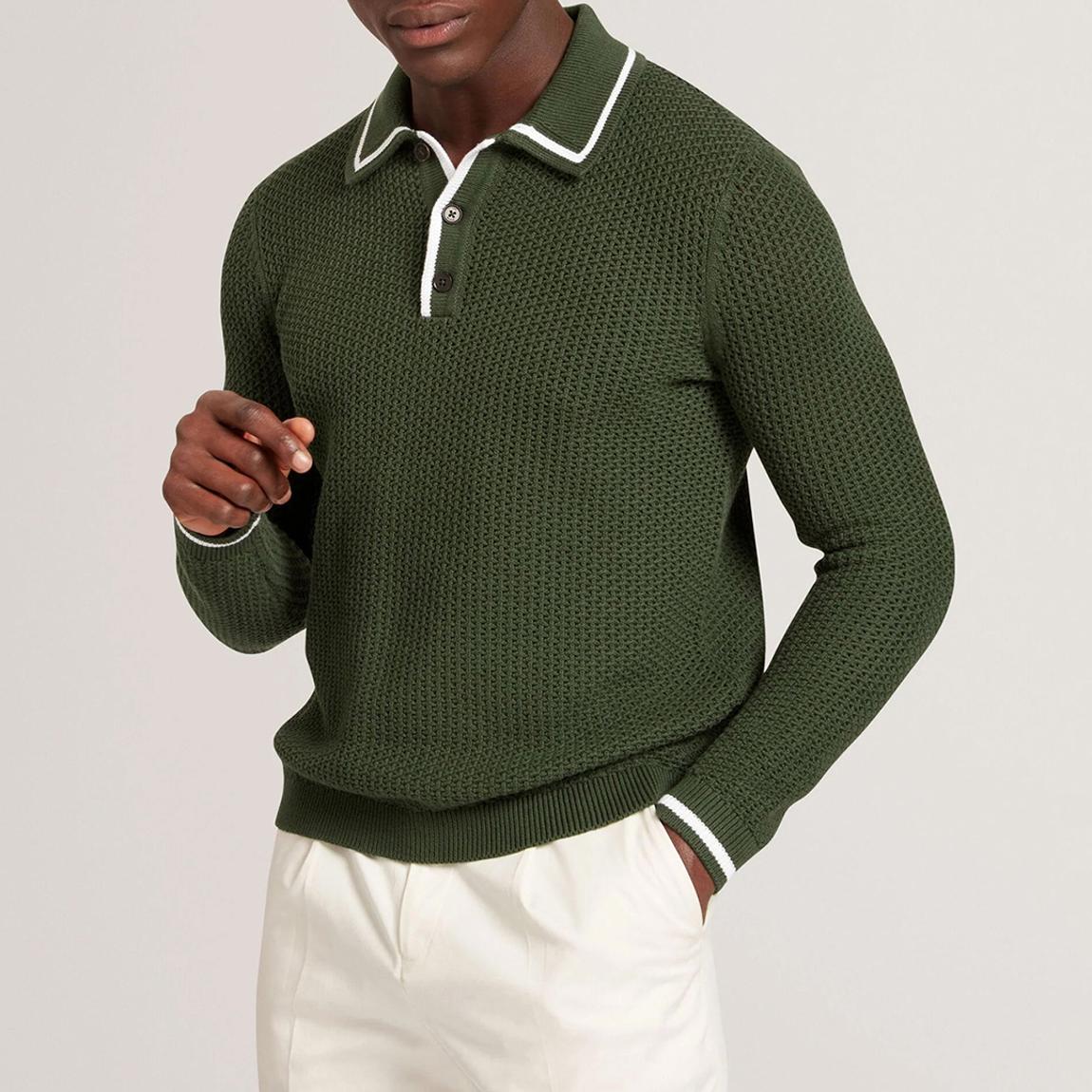 Green Brucei Waffle Stitch Cotton Polo main product photo