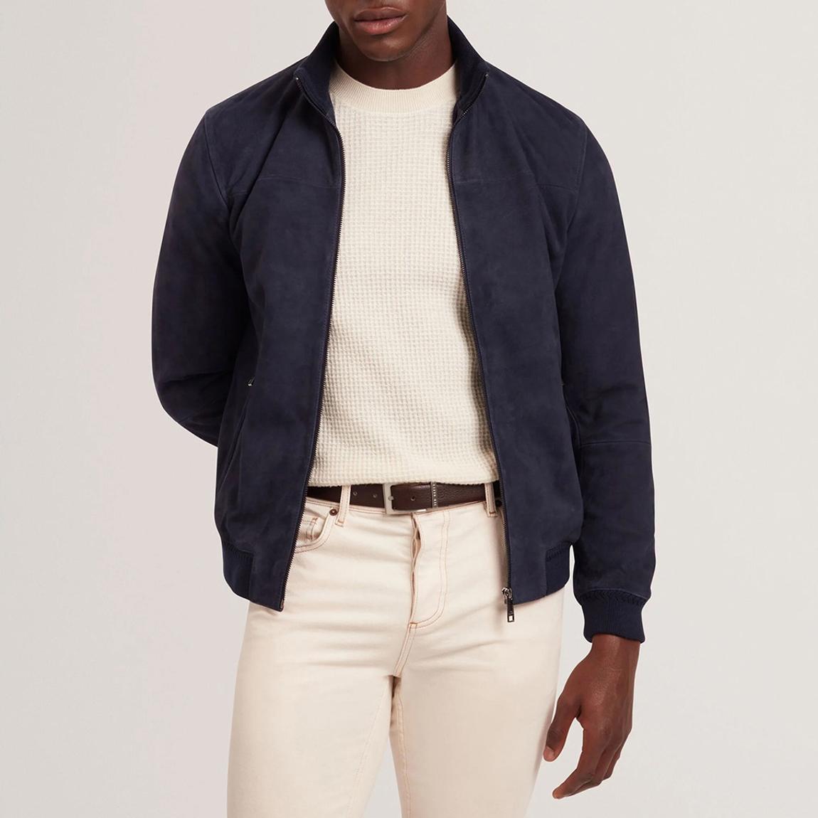 Navy Peveril Suede Bomber Jacket main product photo