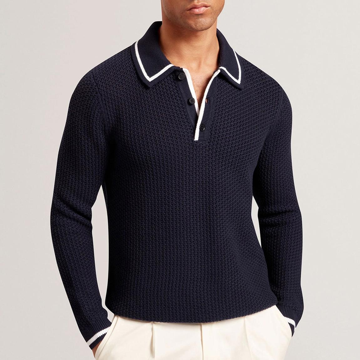 Navy Brucei Waffle Stitch Cotton Polo main product photo