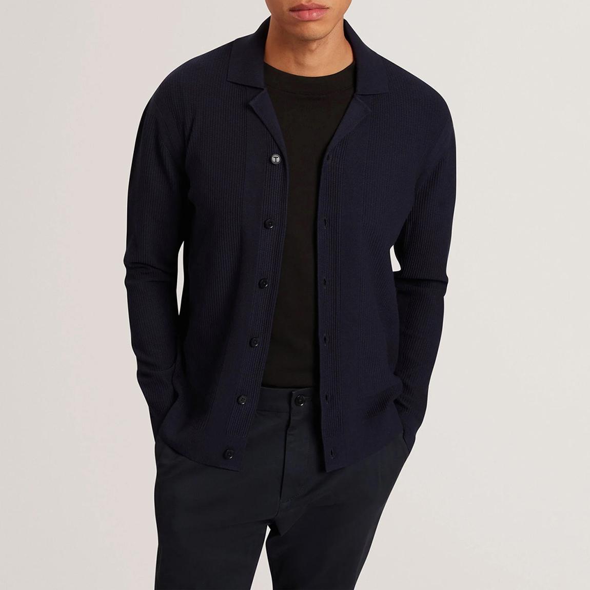 Navy Diarmad Rib Button Thru Knit Polo main product photo