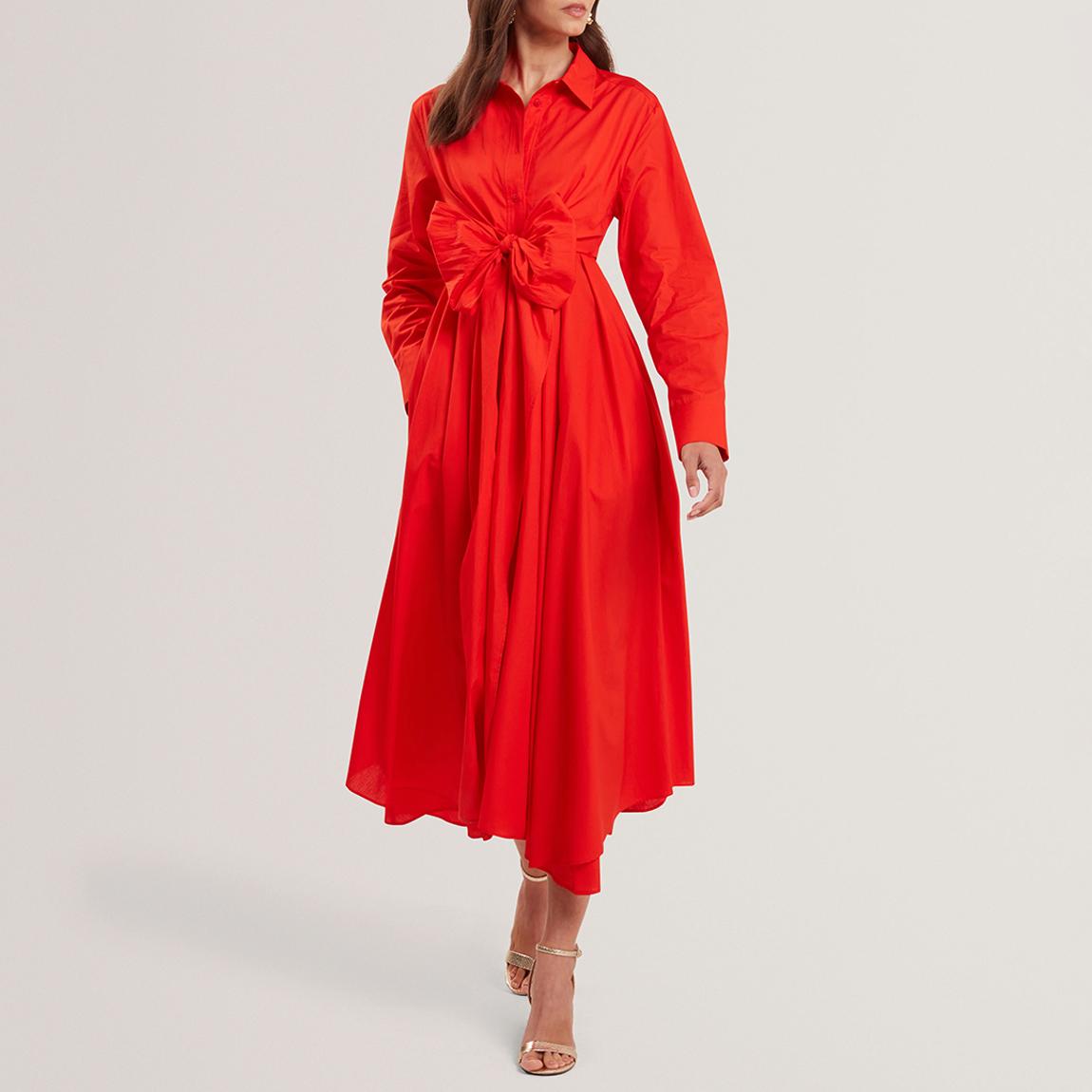 Red Ellisia Cotton Wrap Shirt Midi Dress main product photo