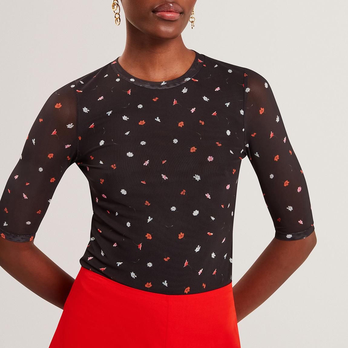 Black Cailla Printed Mesh Half Sleeve Top main product photo