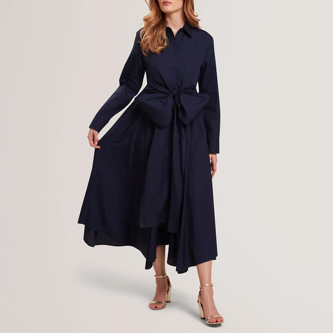 Navy Ellisia Wrap Shirt Cotton Midi Dress main product photo