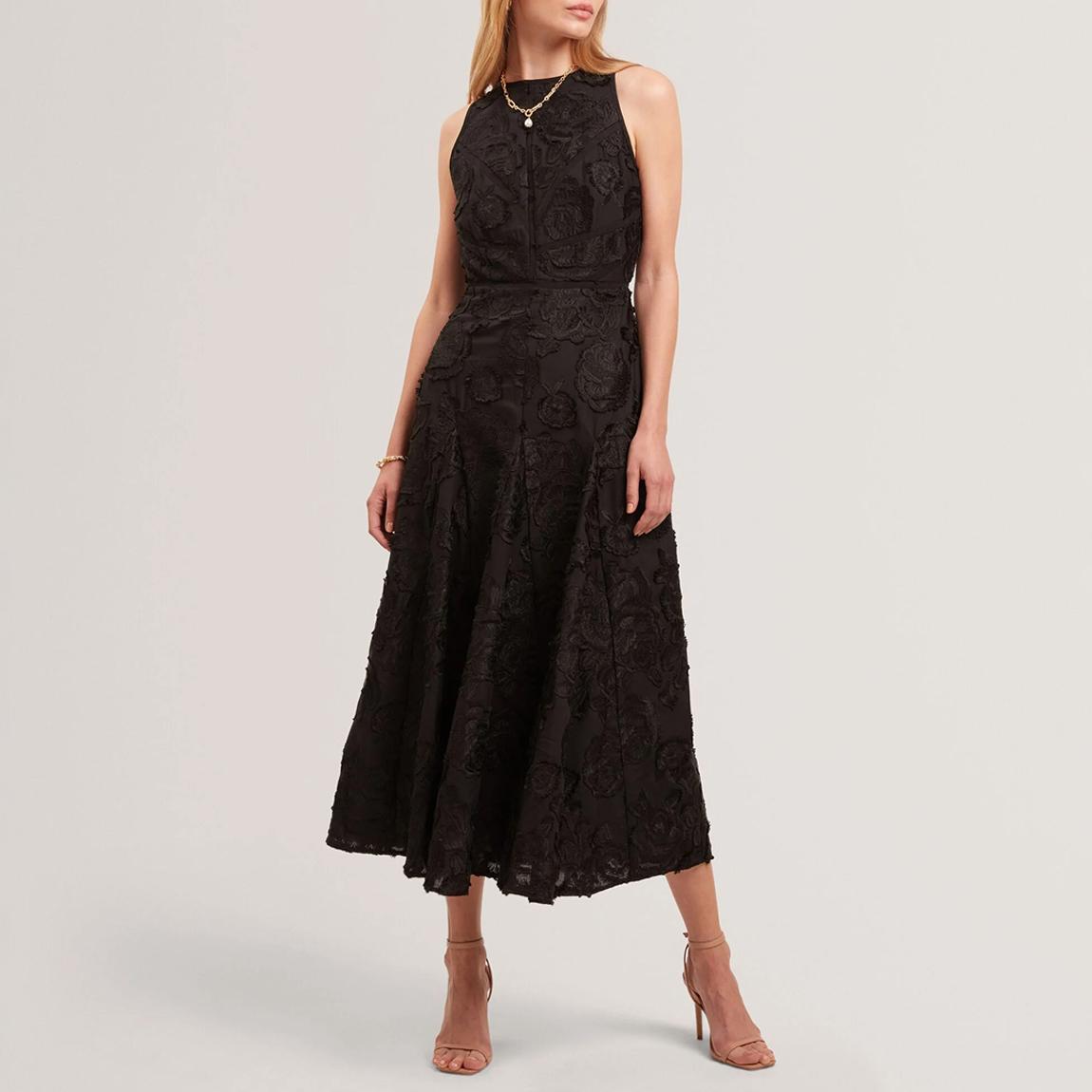 Black Enkoaa Textured Rose Midi Dress main product photo