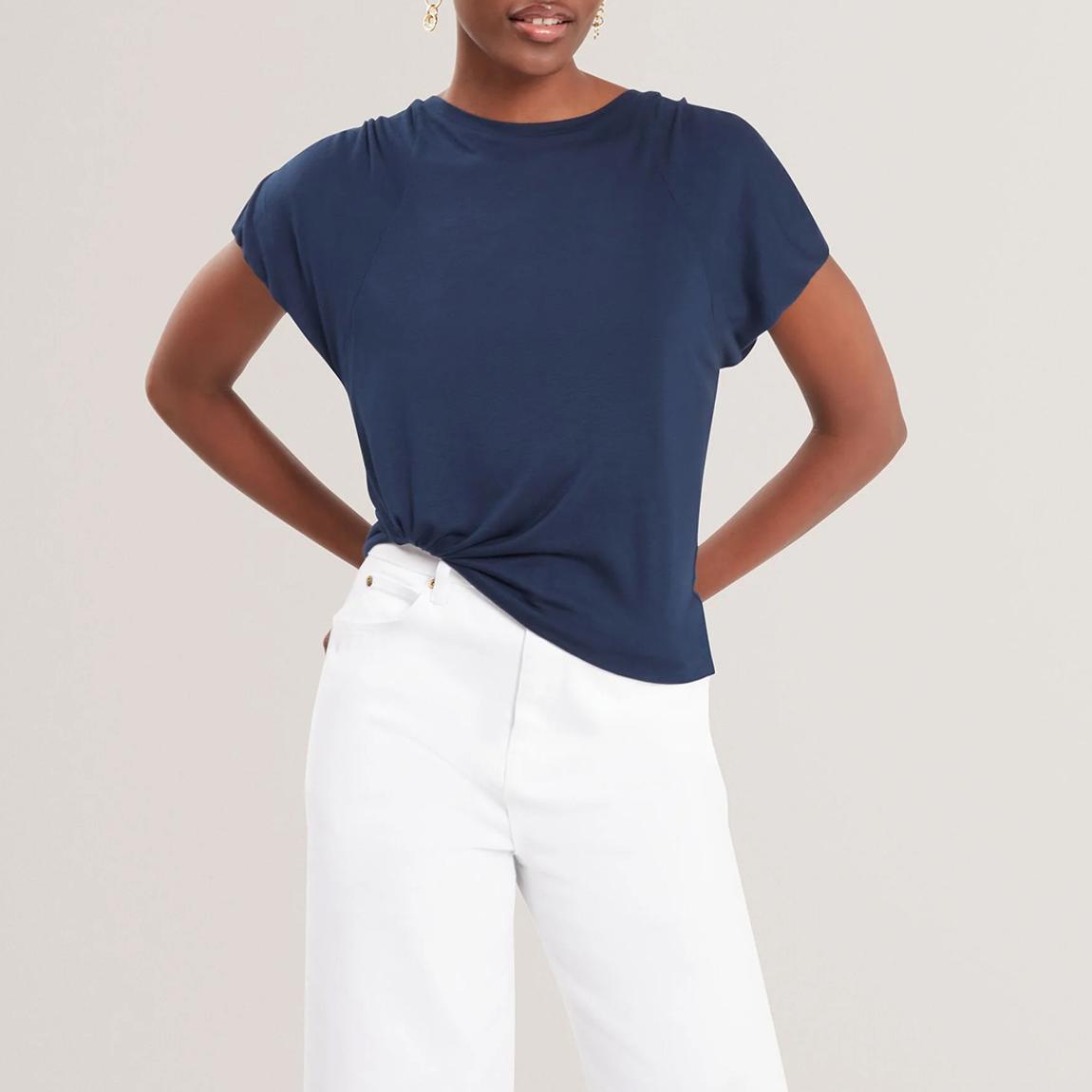 Navy Elmie Gather Shoulder Detail T-Shirt main product photo