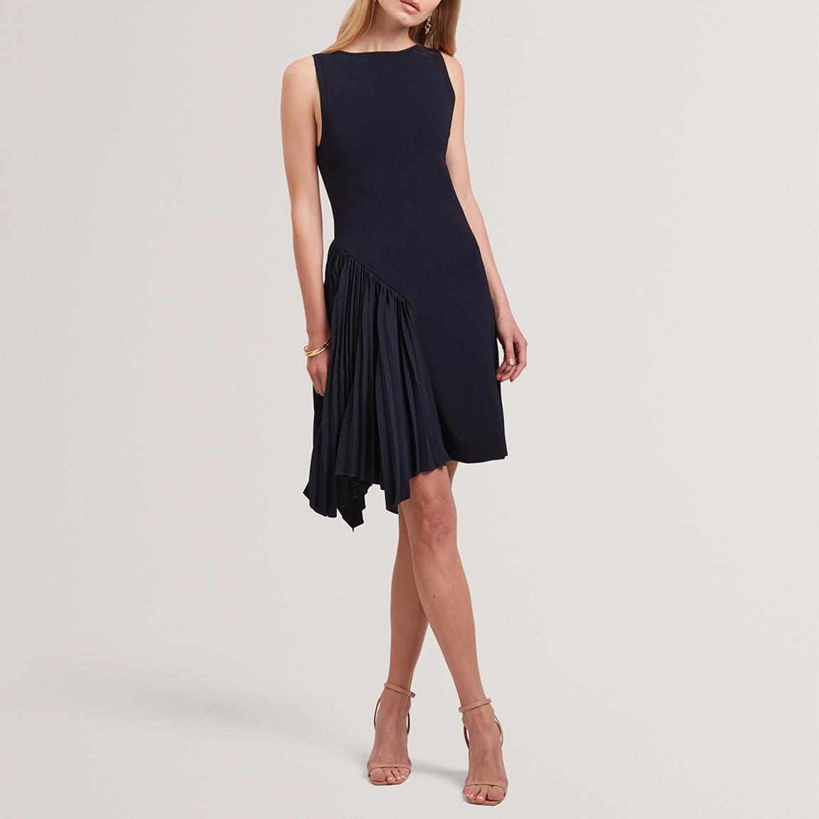 Navy Jacara Sleeveless Knit Mini Dress With Pleat Panel main product photo