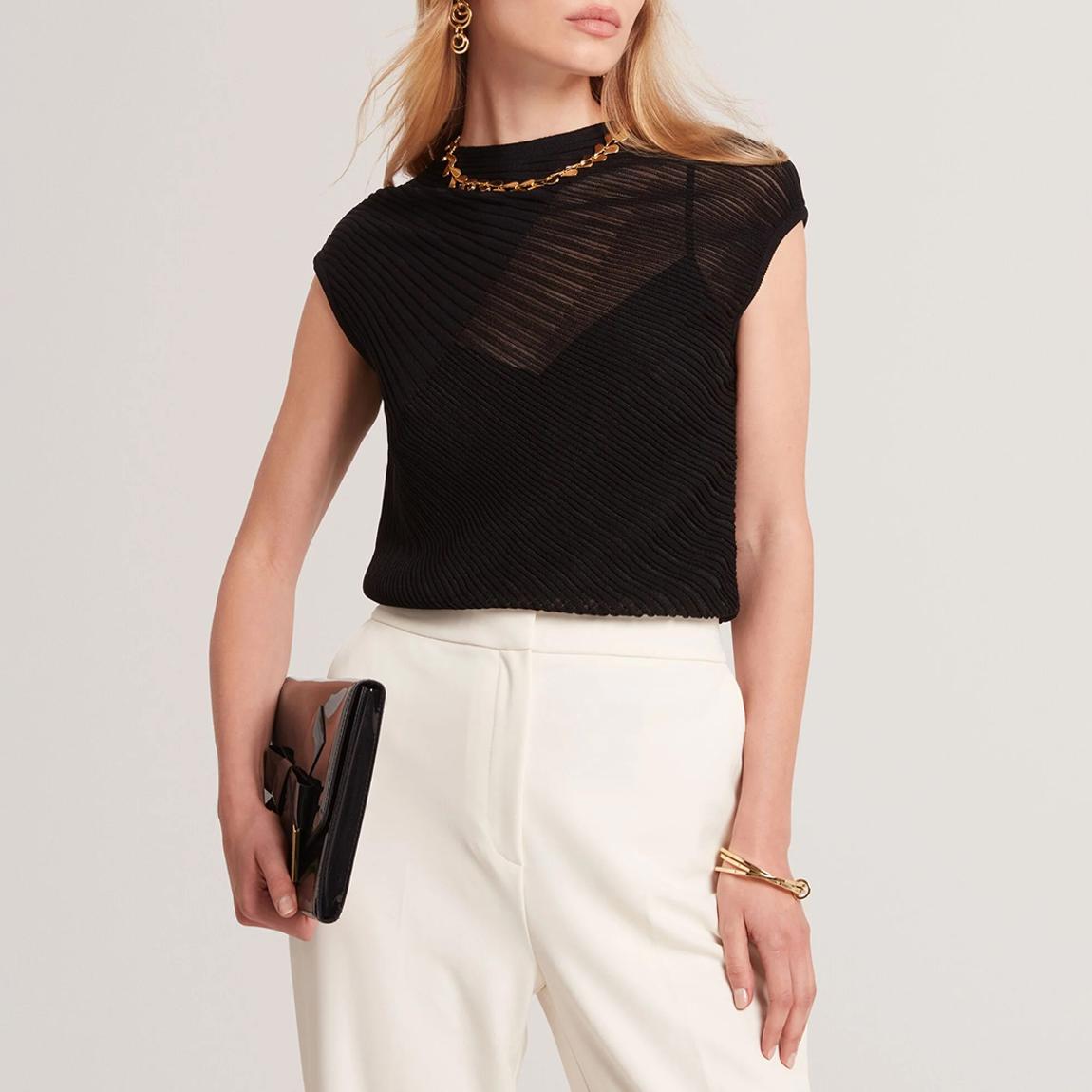 Black Layynii Sheer Detail Knit Top main product photo