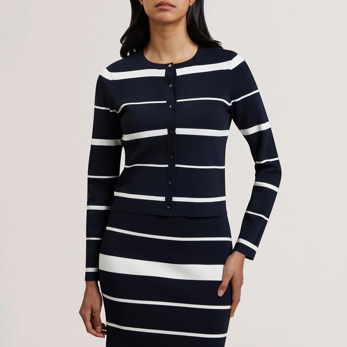 Navy/ White Stripe Eloriaa Fitted Cardigan main product photo
