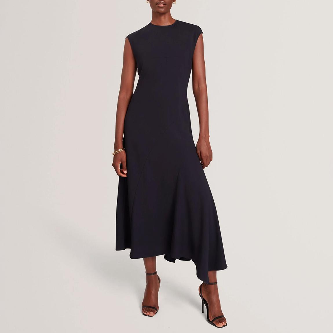 Navy Isparta Sleeveless Asymmetric Midi Dress main product photo