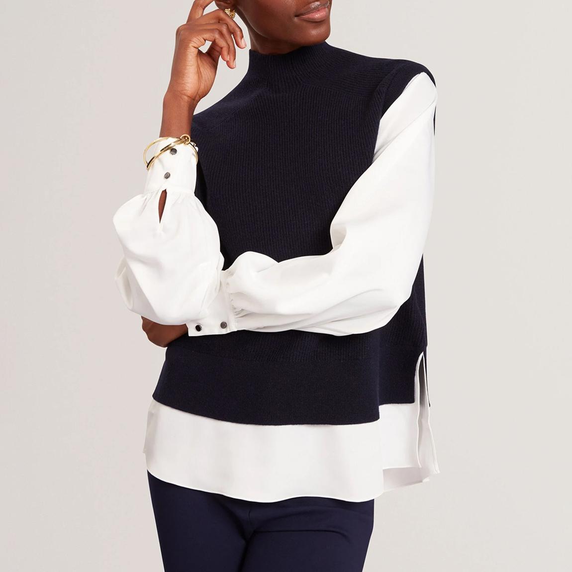 Navy Caycey Woven Sleeve Knitted Jumper main product photo