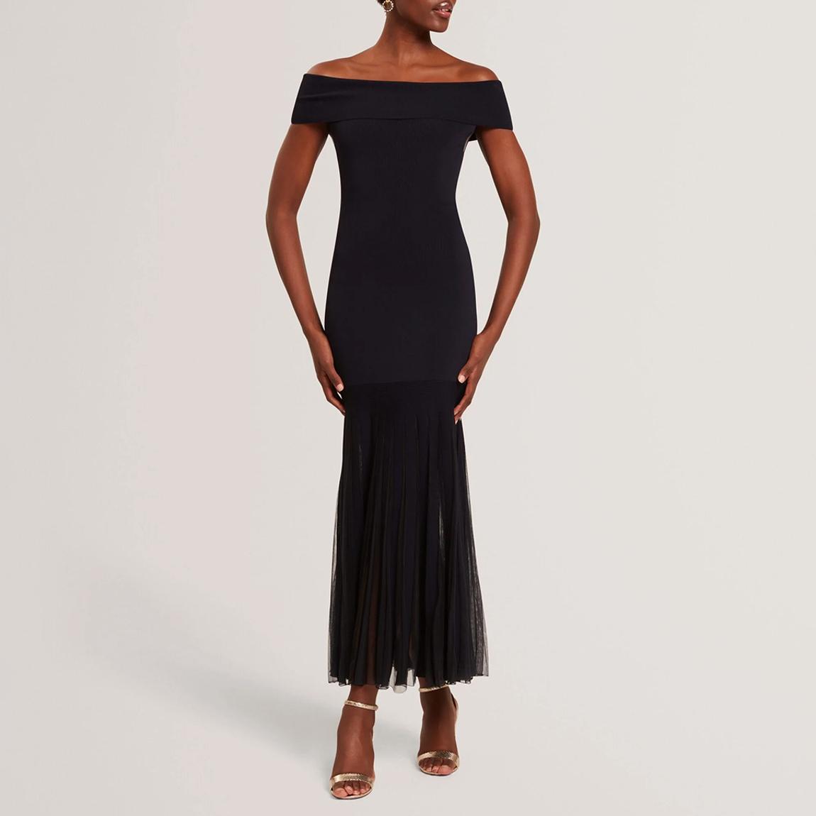 Navy Suannaa Dropped Waist Off The Shoulder Knit Dress main product photo
