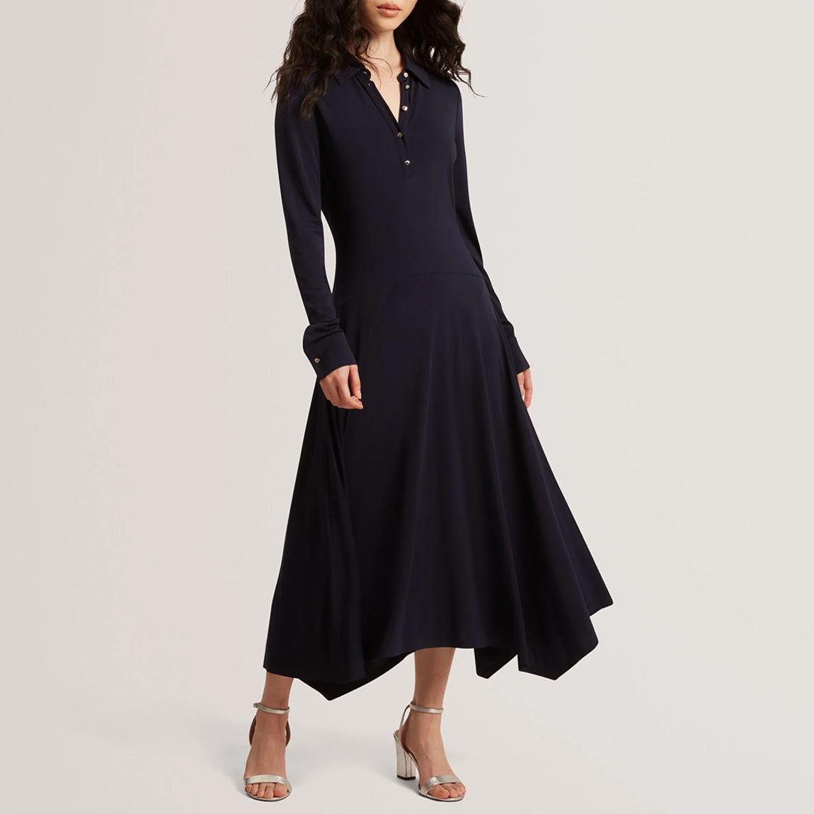 Navy Talyahh Crepe Jersey Button Down Midi Shirt Dress main product photo