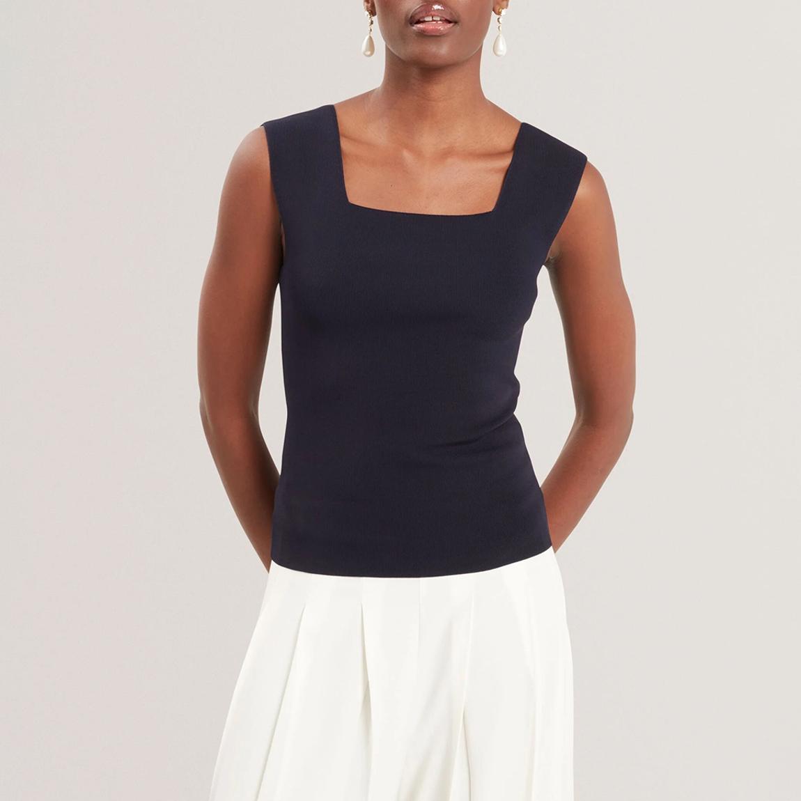 Navy Binkkii Square Neck Knitted Vest Top main product photo