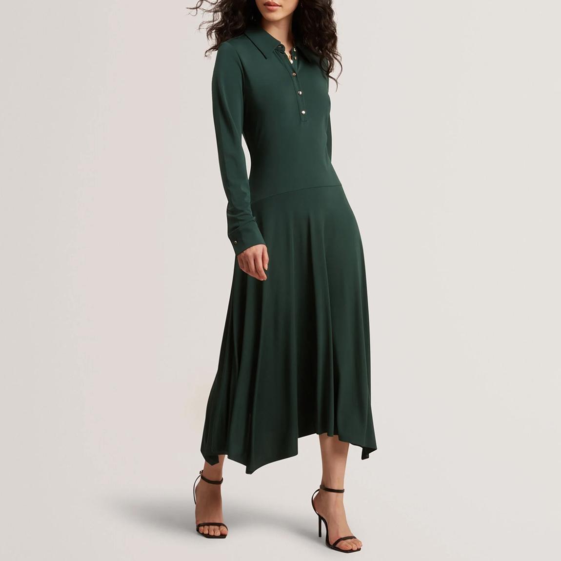 Green Talyahh Crepe Jersey Button Down Midi Shirt Dress main product photo