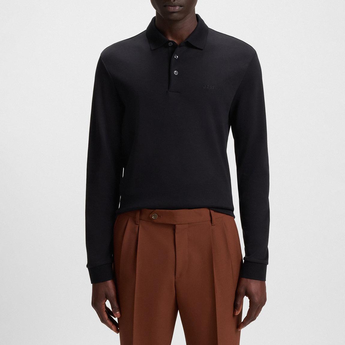 Black Long Sleeve Cotton Polo Shirt main product photo