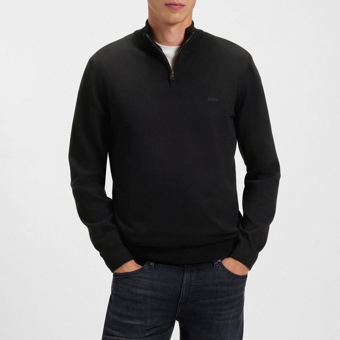 Black 1/4 Zip Funnel Cotton Knit Jumper main product photo