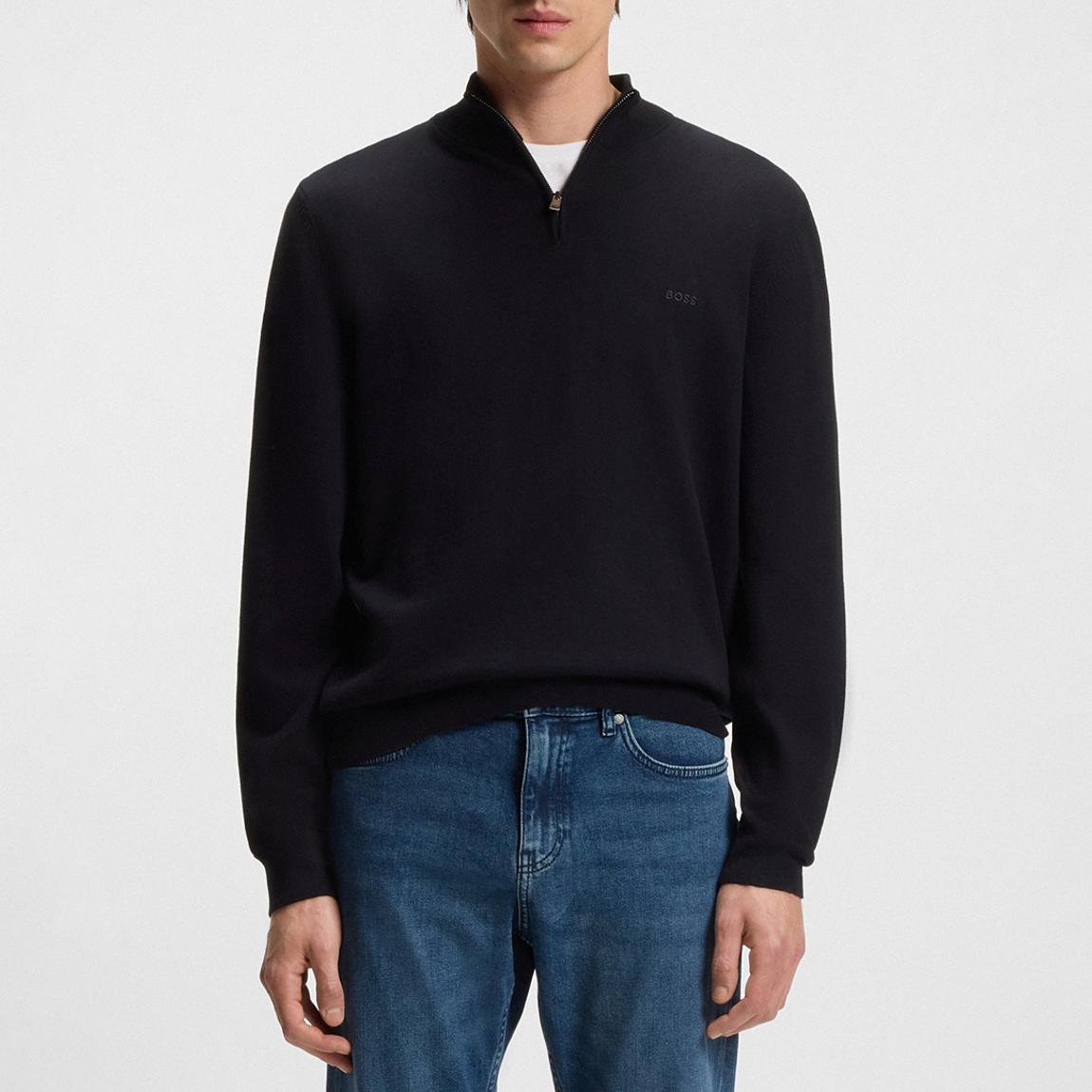 Navy 1/4 Zip Funnel Cotton Knit Jumper main product photo
