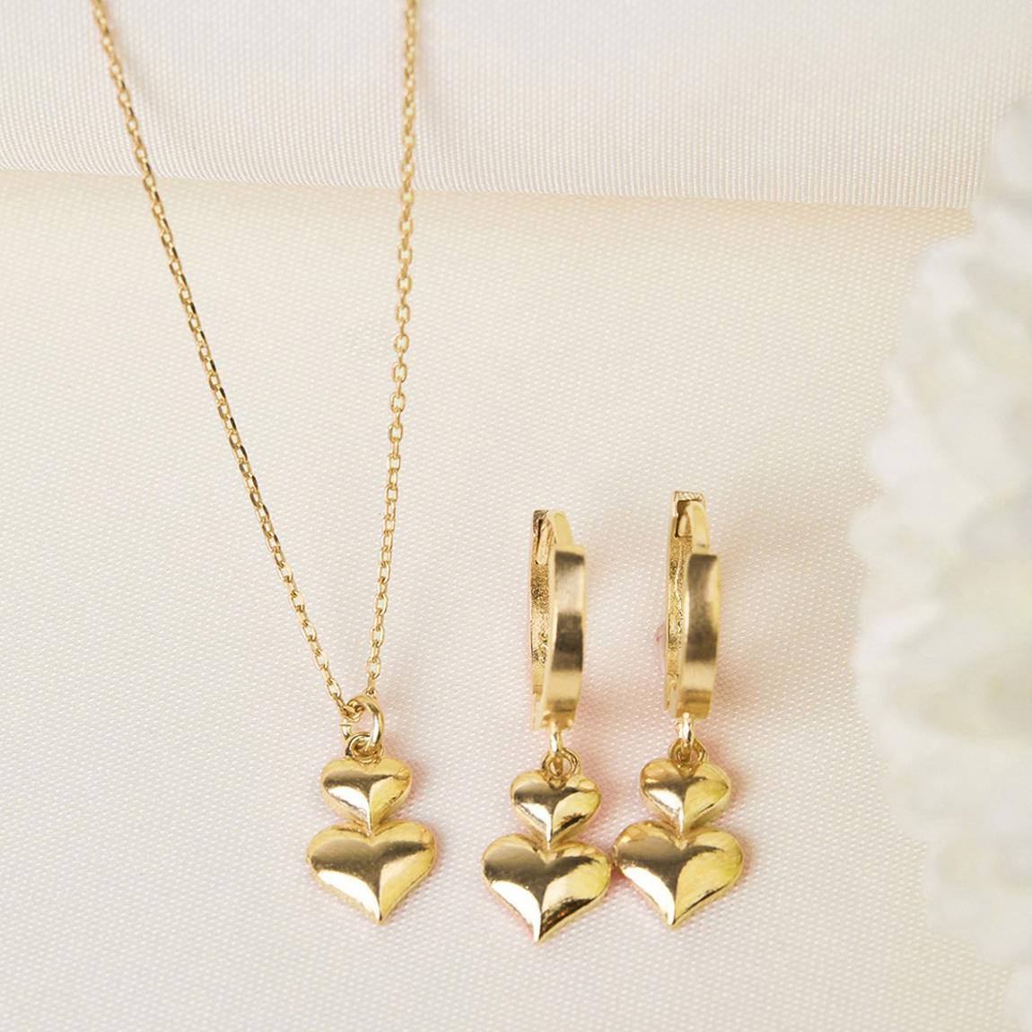 Gold Plated Pendent Heart Necklace & Dangle Earrings Set main product photo