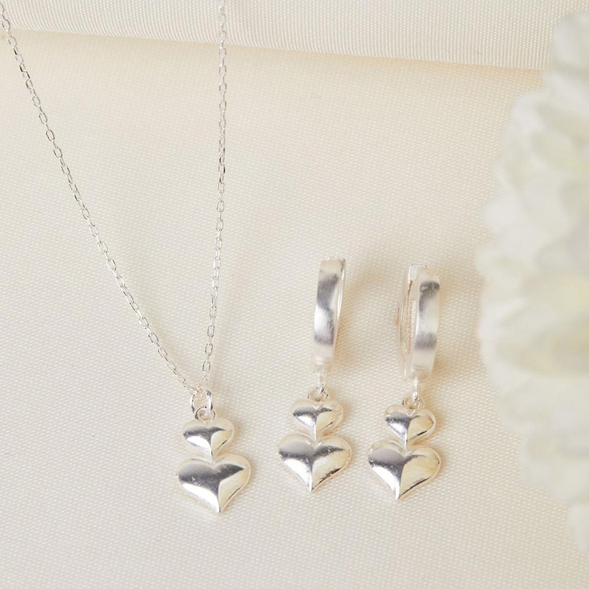 Sterling Silver Pendent Heart Necklace & Dangle Earrings Set main product photo