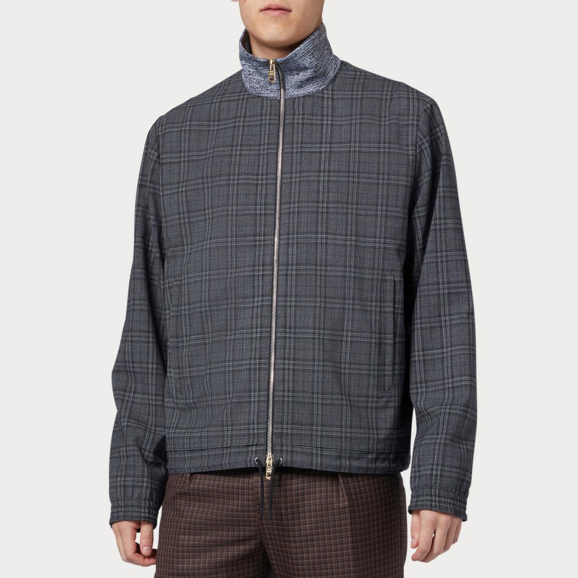 Grey/Blue Casual Fit Zip Front Wool Blend Jacket main product photo